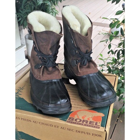 Sorel Leather Boots Mens 12 Bighorn Gaucho Lined Winter Rubber Snow with BOX main image 11